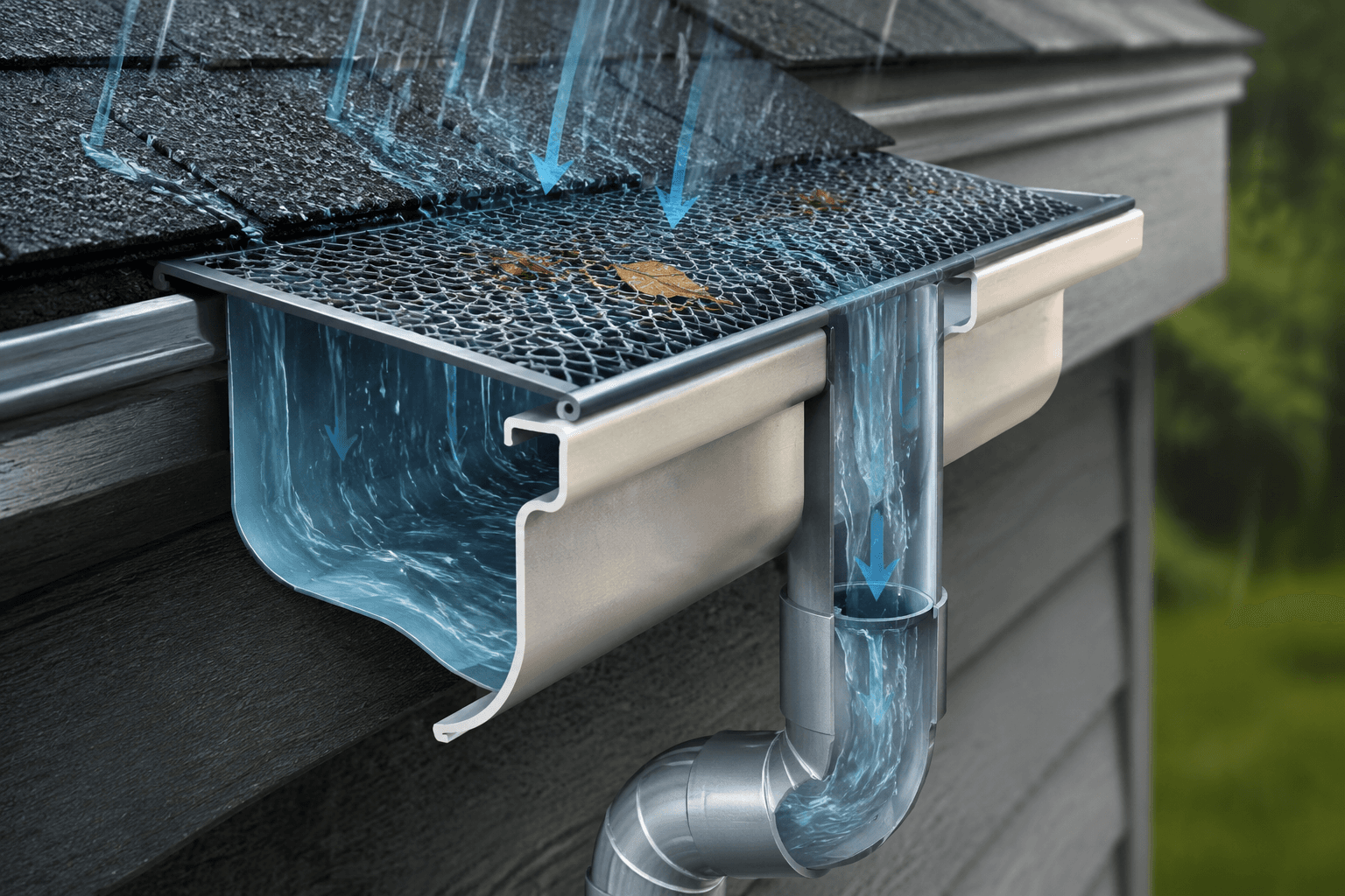 Gutter cutaway with stormwater path